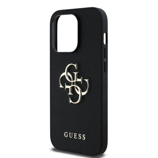 Husa Guess PU Grained 4G Metal Logo pentru iPhone 14 Pro, Neagra (Bakr, GUHCP14LPGT4MBK) by www.silkase.ro
