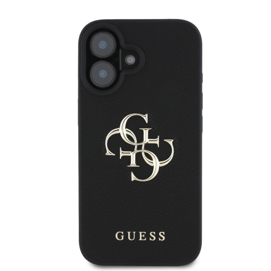 Husa Guess PU Grained 4G Metal Logo pentru iPhone 16, Neagra (Bakr, GUHCP16SPGT4MBK) by www.silkase.ro