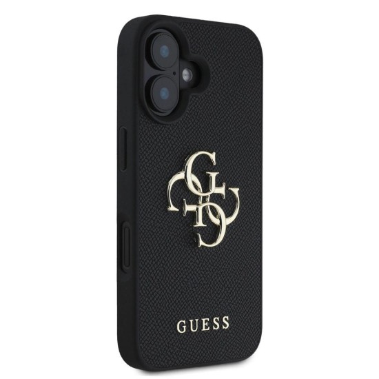 Husa Guess PU Grained 4G Metal Logo pentru iPhone 16, Neagra (Bakr, GUHCP16SPGT4MBK) by www.silkase.ro
