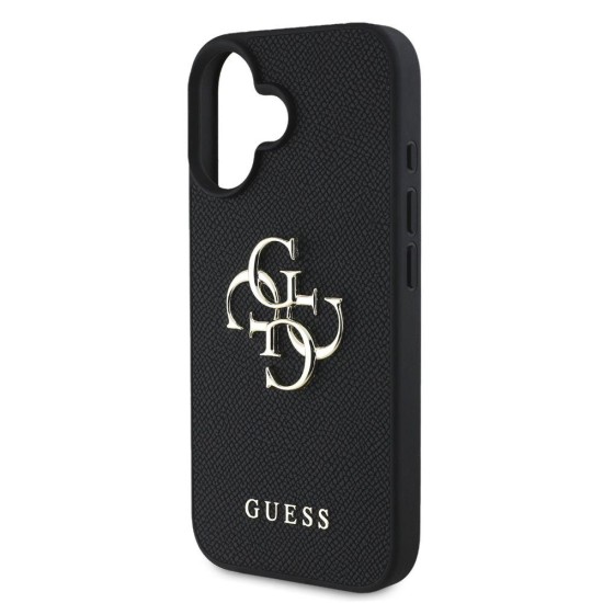 Husa Guess PU Grained 4G Metal Logo pentru iPhone 16, Neagra (Bakr, GUHCP16SPGT4MBK) by www.silkase.ro