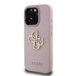 Husa Guess PU Grained 4G Metal Logo pentru iPhone 15 Pro, Roz Husa Guess PU Grained 4G Metal Logo pentru iPhone 15 Pro, Roz