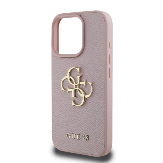 Husa Guess PU Grained 4G Metal Logo pentru iPhone 15 Pro, Roz (Bakr, GUHCP15LPGT4MBP) by www.silkase.ro