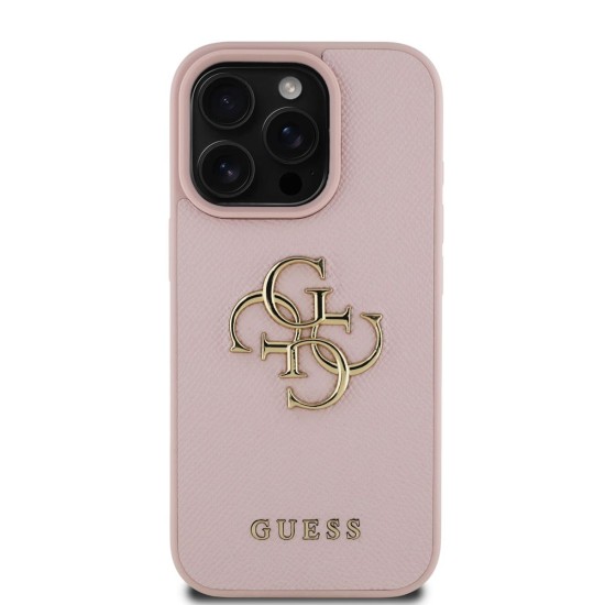 Husa Guess PU Grained 4G Metal Logo pentru iPhone 15 Pro Max, Roz (Bakr, GUHCP15XPGT4MBP) by www.silkase.ro