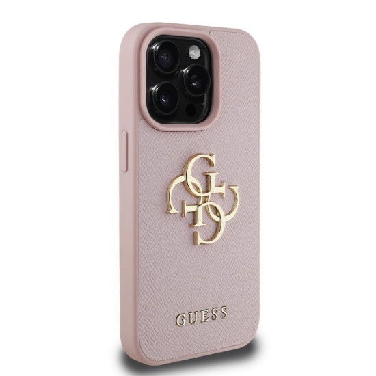 Husa Guess PU Grained 4G Metal Logo pentru iPhone 15 Pro Max, Roz (Bakr, GUHCP15XPGT4MBP) by www.silkase.ro