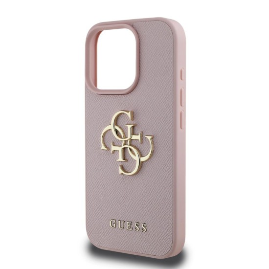 Husa Guess PU Grained 4G Metal Logo pentru iPhone 15 Pro Max, Roz (Bakr, GUHCP15XPGT4MBP) by www.silkase.ro