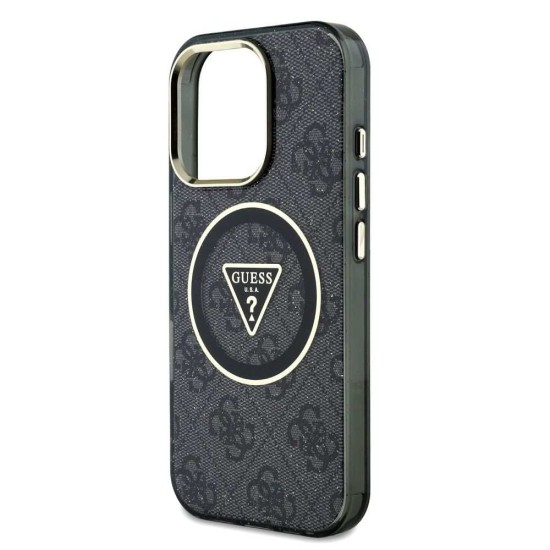 Husa Guess IML 4G Glitter Triangle Logo MagSafe pentru iPhone 16 Pro Max, Neagra (Bakr, GUHMP16XHG4PRTGK) by www.silkase.ro