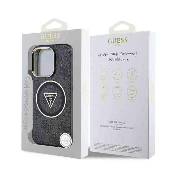 Husa Guess IML 4G Glitter Triangle Logo MagSafe pentru iPhone 16 Pro Max, Neagra (Bakr, GUHMP16XHG4PRTGK) by www.silkase.ro