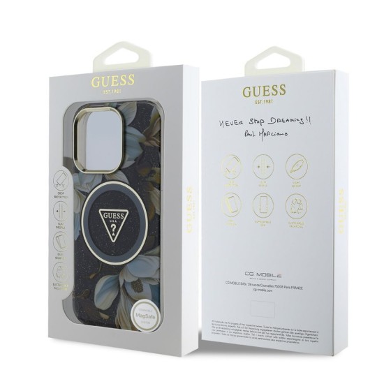Husa Guess IML Glitter Magnolia Triangle Logo MagSafe pentru iPhone 16 Pro Max, Neagra Husa Guess IML Glitter Magnolia Triangle Logo MagSafe pentru iPhone 16 Pro Max, Neagra (Bakr, GUHMP16XHFLPEDK) by www.silkase.ro