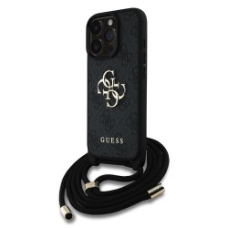 Husa Crossbody Guess PU 4G Metal Logo Strap pentru iPhone 15 Pro Max, Neagra