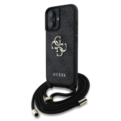 Husa Crossbody Guess PU 4G Metal Logo Strap pentru iPhone 16, Neagra
