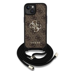 Husa Crossbody Guess PU 4G Metal Logo Strap pentru iPhone 15, Maro Husa Crossbody Guess PU 4G Metal Logo Strap pentru iPhone 15, Maro