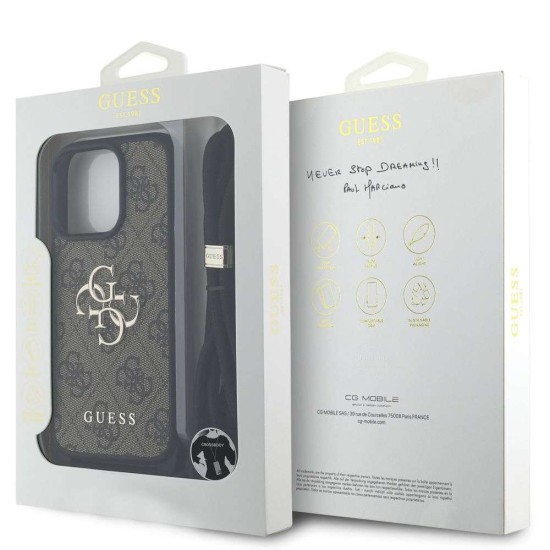 Husa Crossbody Guess PU 4G Metal Logo Strap pentru iPhone 15 Pro Max, Maro Husa Crossbody Guess PU 4G Metal Logo Strap pentru iPhone 15 Pro Max, Maro (Bakr, GUHCP15XP4GMGCRW) by www.silkase.ro