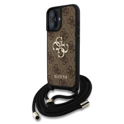 Husa Crossbody Guess PU 4G Metal Logo Strap pentru iPhone 16, Maro