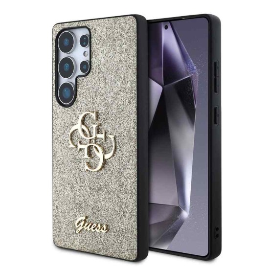 Husa Guess PU Fixed Glitter 4G Metal Logo pentru Samsung Galaxy S25 Ultra, Aurie (Bakr, GUHCS25LHG4SGD) by www.silkase.ro