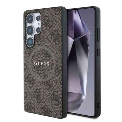 Husa Guess PU Leather 4G Colored Ring MagSafe pentru Samsung Galaxy S25 Ultra, Maro