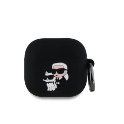 Husa Karl Lagerfeld 3D Logo NFT Karl and Choupette Silicon pentru AirPods 4, Neagra