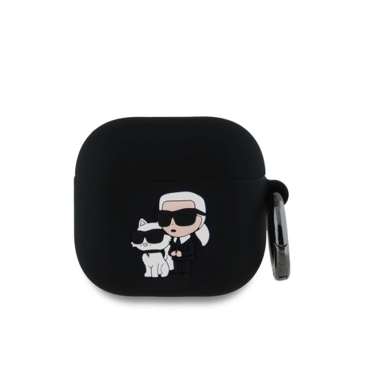 Husa Karl Lagerfeld 3D Logo NFT Karl and Choupette Silicon pentru AirPods 4, Neagra (Bakr, KLA4RUNKC) by www.silkase.ro