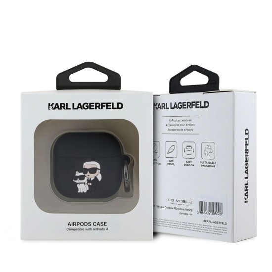 Husa Karl Lagerfeld 3D Logo NFT Karl and Choupette Silicon pentru AirPods 4, Neagra (Bakr, KLA4RUNKC) by www.silkase.ro