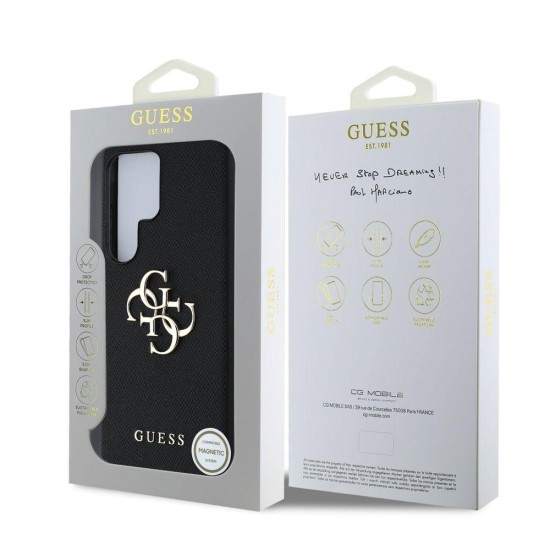 Husa Guess PU Grained 4G Metal Logo pentru Samsung Galaxy S25 Ultra, Neagra (Bakr, GUHCS25LPGT4MBK) by www.silkase.ro
