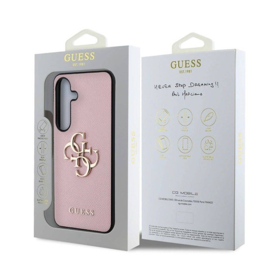 Husa Guess PU Grained 4G Metal Logo pentru Samsung Galaxy S25+, Roz (Bakr, GUHCS25MPGT4MBP) by www.silkase.ro