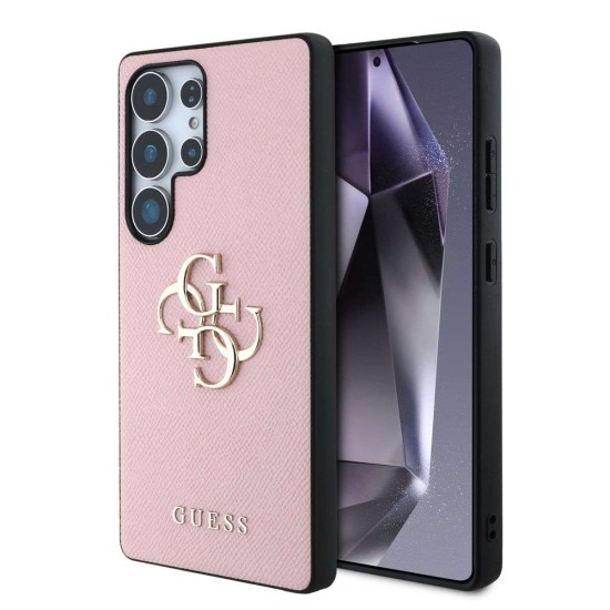 Husa Guess PU Grained 4G Metal Logo pentru Samsung Galaxy S25 Ultra, Roz (Bakr, GUHCS25LPGT4MBP) by www.silkase.ro