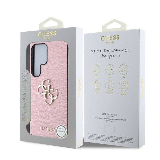 Husa Guess PU Grained 4G Metal Logo pentru Samsung Galaxy S25 Ultra, Roz (Bakr, GUHCS25LPGT4MBP) by www.silkase.ro