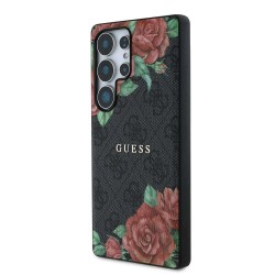 Husa Guess PU Leather 4G Flowers Print Metal Logo MagSafe pentru Samsung Galaxy S25 Ultra, Neagra Husa Guess PU Leather 4G Flowers Print Metal Logo MagSafe pentru Samsung Galaxy S25 Ultra, Neagra