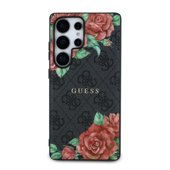 Husa Guess PU Leather 4G Flowers Print Metal Logo MagSafe pentru Samsung Galaxy S25 Ultra, Neagra (Bakr, GUHMS25LP4ROPEMCK) by www.silkase.ro