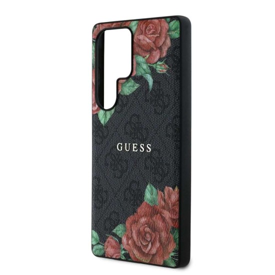 Husa Guess PU Leather 4G Flowers Print Metal Logo MagSafe pentru Samsung Galaxy S25 Ultra, Neagra (Bakr, GUHMS25LP4ROPEMCK) by www.silkase.ro