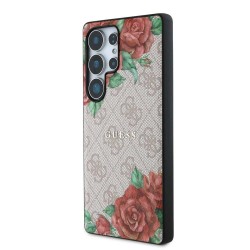 Husa Guess PU Leather 4G Flowers Print Metal Logo MagSafe pentru Samsung Galaxy S25 Ultra, Roz Husa Guess PU Leather 4G Flowers Print Metal Logo MagSafe pentru Samsung Galaxy S25 Ultra, Roz