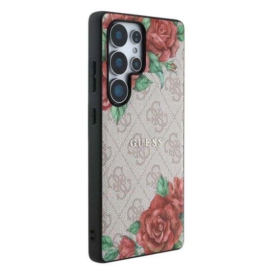Husa Guess PU Leather 4G Flowers Print Metal Logo MagSafe pentru Samsung Galaxy S25 Ultra, Roz (Bakr, GUHMS25LP4ROPEMCP) by www.silkase.ro