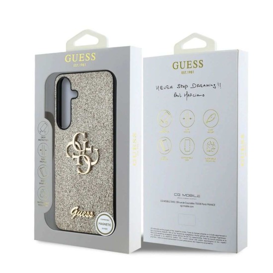 Husa Guess PU Fixed Glitter 4G Metal Logo pentru Samsung Galaxy S25, Aurie (Bakr, GUHCS25SHG4SGD) by www.silkase.ro