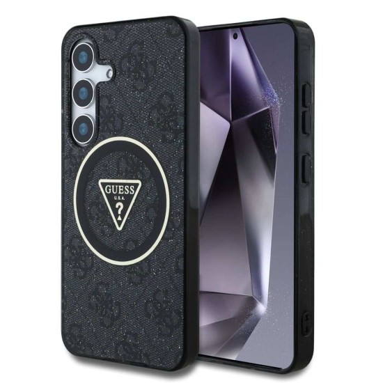 Husa Guess IML 4G Glitter Triangle Logo MagSafe pentru Samsung Galaxy S25+, Neagra (Bakr, GUHMS25MHG4PRTGK) by www.silkase.ro