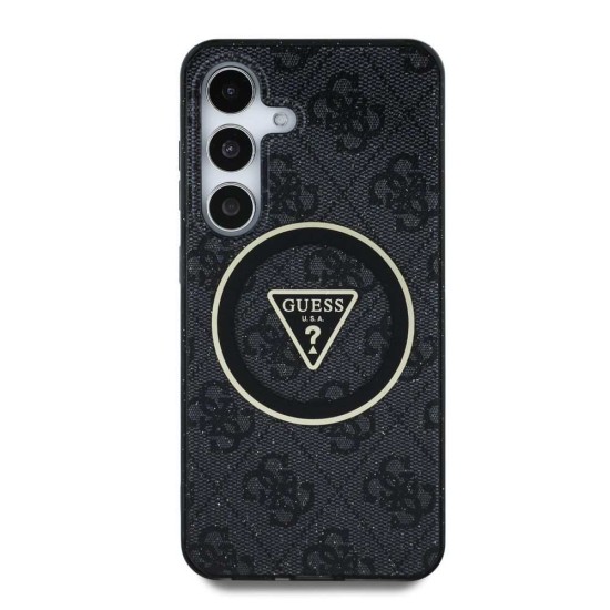 Husa Guess IML 4G Glitter Triangle Logo MagSafe pentru Samsung Galaxy S25+, Neagra (Bakr, GUHMS25MHG4PRTGK) by www.silkase.ro