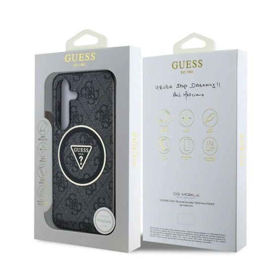 Husa Guess IML 4G Glitter Triangle Logo MagSafe pentru Samsung Galaxy S25+, Neagra (Bakr, GUHMS25MHG4PRTGK) by www.silkase.ro