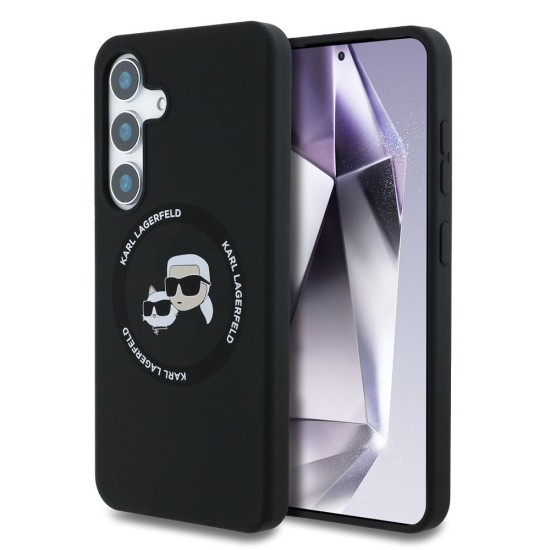 Husa Karl Lagerfeld Liquid Silicone K&CH Heads MagSafe pentru Samsung Galaxy S25, Neagra (Bakr, KLHMS25SSKCHTCK) by www.silkase.ro