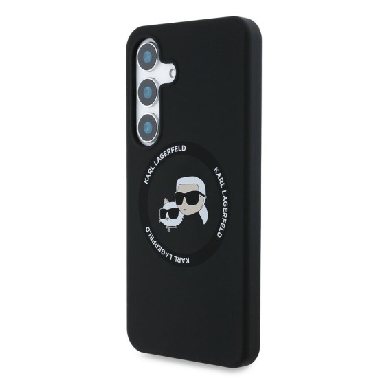 Husa Karl Lagerfeld Liquid Silicone K&CH Heads MagSafe pentru Samsung Galaxy S25, Neagra (Bakr, KLHMS25SSKCHTCK) by www.silkase.ro