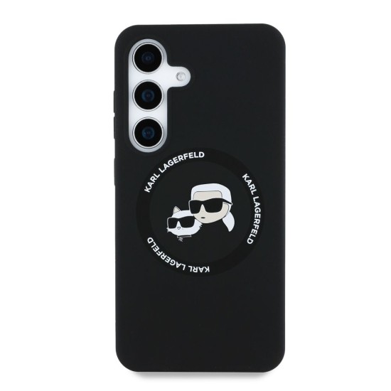 Husa Karl Lagerfeld Liquid Silicone K&CH Heads MagSafe pentru Samsung Galaxy S25, Neagra (Bakr, KLHMS25SSKCHTCK) by www.silkase.ro