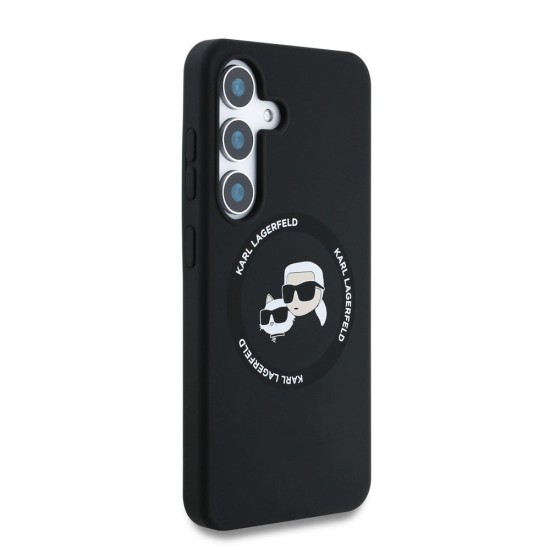 Husa Karl Lagerfeld Liquid Silicone K&CH Heads MagSafe pentru Samsung Galaxy S25, Neagra (Bakr, KLHMS25SSKCHTCK) by www.silkase.ro