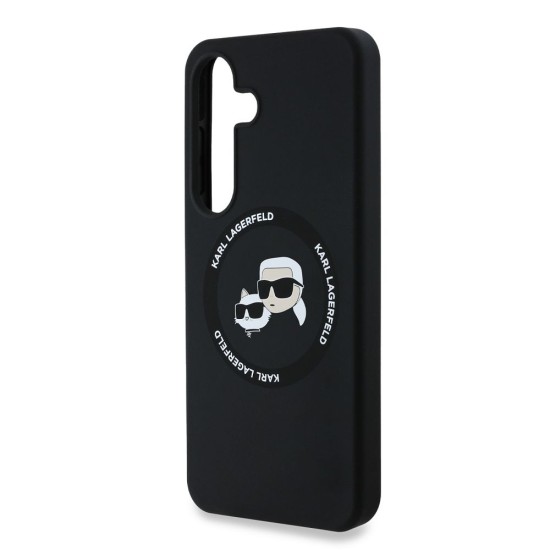 Husa Karl Lagerfeld Liquid Silicone K&CH Heads MagSafe pentru Samsung Galaxy S25, Neagra (Bakr, KLHMS25SSKCHTCK) by www.silkase.ro