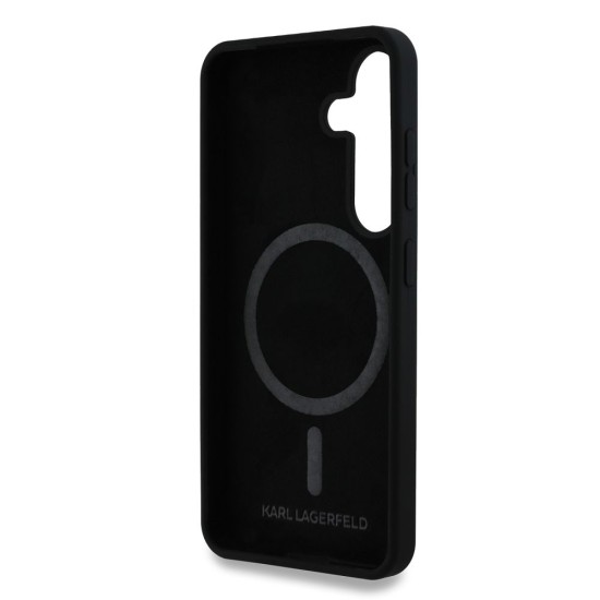 Husa Karl Lagerfeld Liquid Silicone K&CH Heads MagSafe pentru Samsung Galaxy S25, Neagra (Bakr, KLHMS25SSKCHTCK) by www.silkase.ro