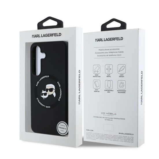 Husa Karl Lagerfeld Liquid Silicone K&CH Heads MagSafe pentru Samsung Galaxy S25, Neagra (Bakr, KLHMS25SSKCHTCK) by www.silkase.ro