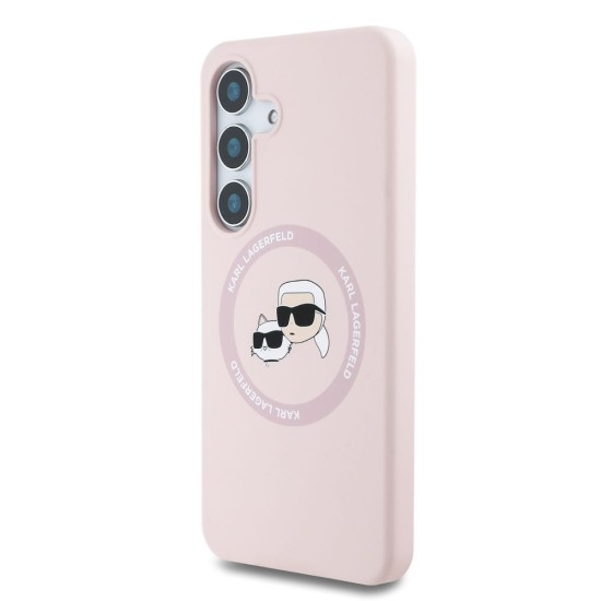 Husa Karl Lagerfeld Liquid Silicone K&CH Heads MagSafe pentru Samsung Galaxy S25+, Roz (Bakr, KLHMS25MSKCHTCP) by www.silkase.ro
