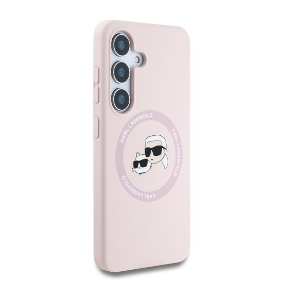 Husa Karl Lagerfeld Liquid Silicone K&CH Heads MagSafe pentru Samsung Galaxy S25+, Roz (Bakr, KLHMS25MSKCHTCP) by www.silkase.ro