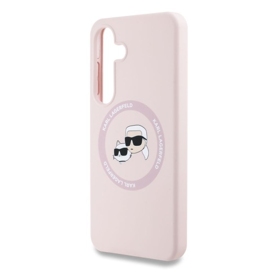 Husa Karl Lagerfeld Liquid Silicone K&CH Heads MagSafe pentru Samsung Galaxy S25+, Roz (Bakr, KLHMS25MSKCHTCP) by www.silkase.ro
