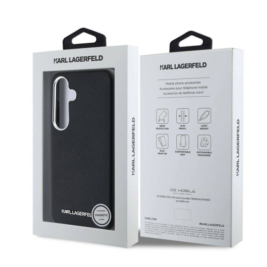 Husa Karl Lagerfeld PU Saffiano Metal Logo and Frame pentru Samsung Galaxy S25, Neagra (Bakr, KLHMS25SPSAFWMCK) by www.silkase.ro