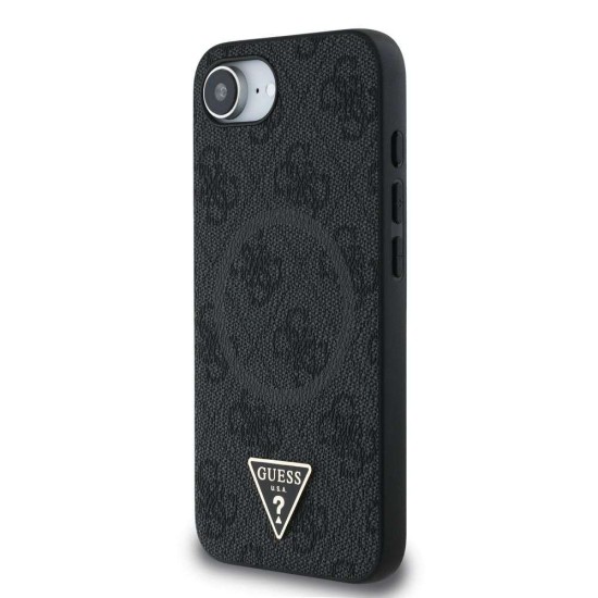 Husa Guess PU 4G Strass Triangle Logo MagSafe pentru iPhone 16e, Neagra (Bakr, GUHMPSE4P4TDPK) by www.silkase.ro