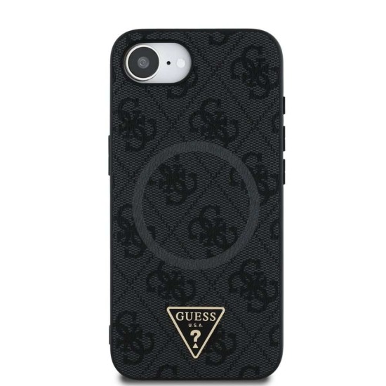 Husa Guess PU 4G Strass Triangle Logo MagSafe pentru iPhone 16e, Neagra (Bakr, GUHMPSE4P4TDPK) by www.silkase.ro