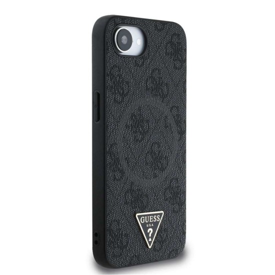 Husa Guess PU 4G Strass Triangle Logo MagSafe pentru iPhone 16e, Neagra (Bakr, GUHMPSE4P4TDPK) by www.silkase.ro