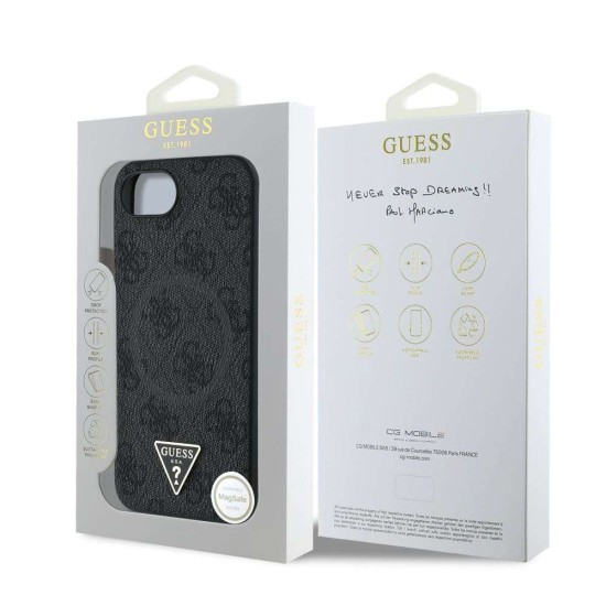 Husa Guess PU 4G Strass Triangle Logo MagSafe pentru iPhone 16e, Neagra (Bakr, GUHMPSE4P4TDPK) by www.silkase.ro